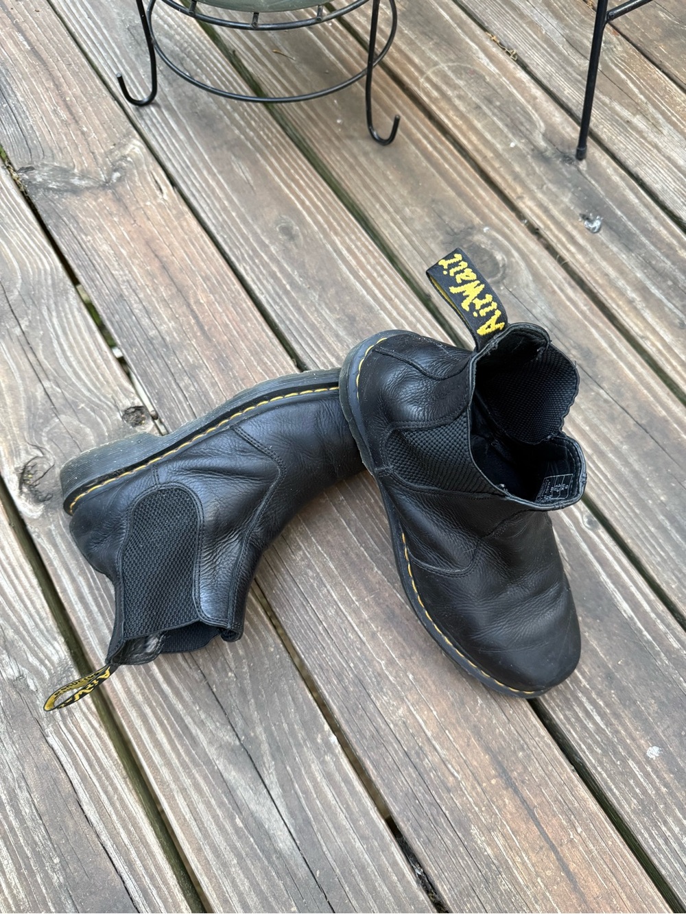 Dr. Martens Men’s  Black Leather Chelsea Boots with Yellow Stitching 10